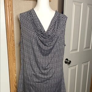 WORTHINGTON Black and White Windowpane Design Sleeveless Cowl Neck Office Shirt